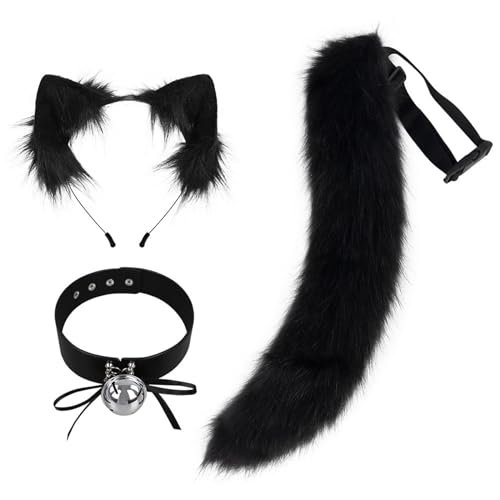 OAJABBGE Handgefertigte Plüschfüchse Katzenohren Stirnband Kunstpelze Schwanzhärke Für Halloween Cosplay Party Kostüme Accessoires Kinder Erwachsene von OAJABBGE