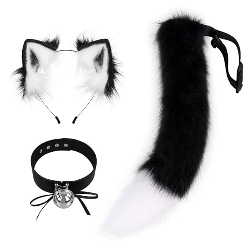 OAJABBGE Handgefertigte Plüschfüchse Katzenohren Stirnband Kunstpelze Schwanzhärke Für Halloween Cosplay Party Kostüme Accessoires Kinder Erwachsene von OAJABBGE
