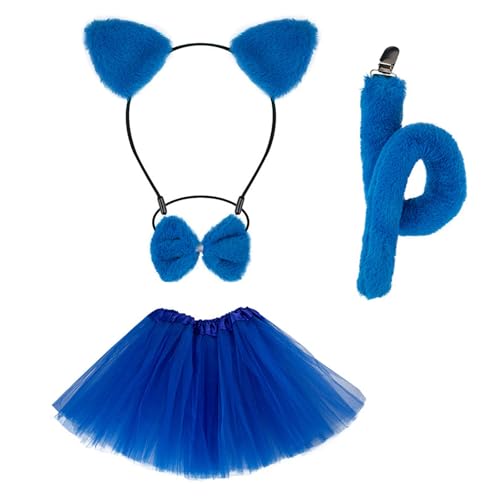 OAJABBGE Katzen Kostüm Set Ohr Hecksschwanz Bowit Tutus Rock Ausgefallene Kostüm Kits Accessoires Für Kinder Mädchen Halloween Cosplay Requisiten von OAJABBGE