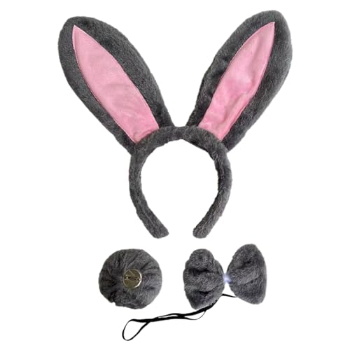 OAJABBGE Osterhasen Kostümzubehör Set Ohren Stirnband Bowtie Schwanzhandschuhe Zubehör Kaninchen Kostüm Für Kleinkinder von OAJABBGE