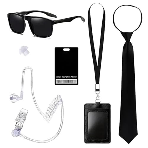 OAJABBGE Secret Agent Kostümzubehör Mit Ohrhörerbrillen Und Halskrawatte Halloween Cosplay Kostüme Für Erwachsene Kid Cosplay von OAJABBGE