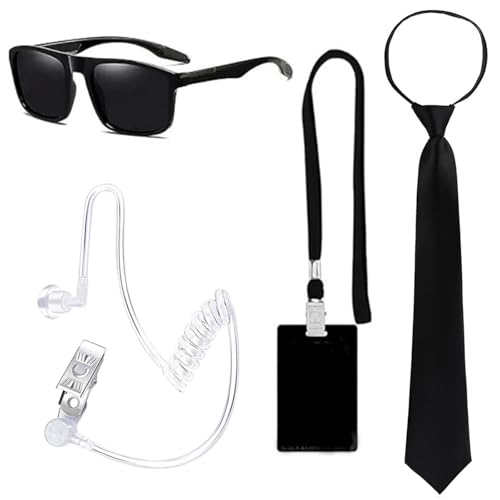 OAJABBGE Secret Agent Kostümzubehör Mit Ohrhörerbrillen Und Halskrawatte Halloween Cosplay Kostüme Für Erwachsene Kid Cosplay von OAJABBGE