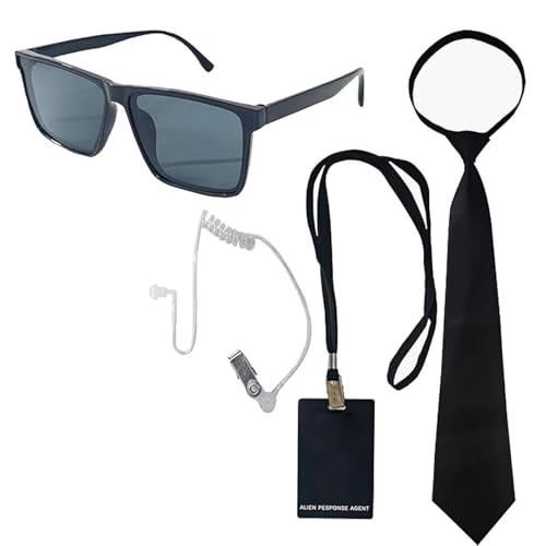 OAJABBGE Secret Agent Kostümzubehör Mit Ohrhörerbrillen Und Halskrawatte Halloween Cosplay Kostüme Für Erwachsene Kid Cosplay von OAJABBGE