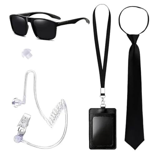 OAJABBGE Secret Agent Kostümzubehör Mit Ohrhörerbrillen Und Halskrawatte Halloween Cosplay Kostüme Für Erwachsene Kid Cosplay von OAJABBGE