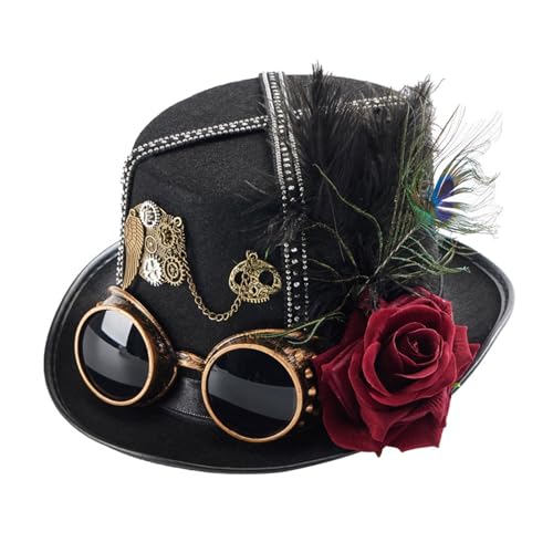 OAJABBGE Tall Hat Bowler Punkstyle Magier Mit Schutzbrillen Erwachsener Frauen Mann Cosplay Kostüm Halloween Party Supply von OAJABBGE
