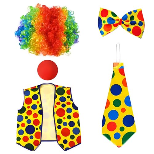 OAJABBGE Unisex Halloween Clown Cosplay Set Mit Regenbogenhaarnase Bowtie Handschuhen Outfit Für Carnivals Partys Und Bühnenshows von OAJABBGE
