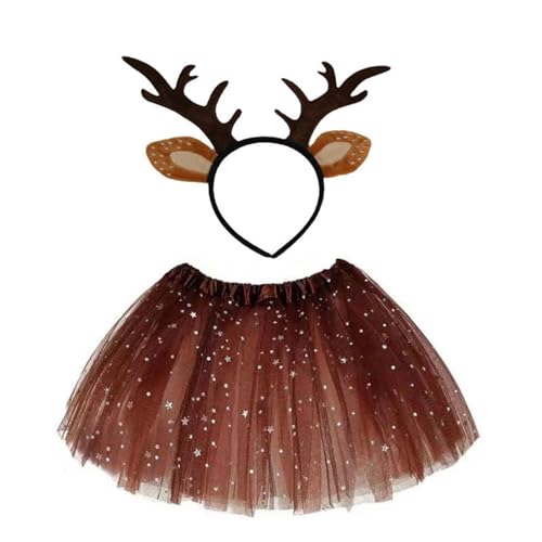 OAJABBGE Weihnachtshirschkostüm Für Frauen Mädchen Weihnachten Hirsch Ohrstirnband Hirsch Heck Nase Rock Halloween Amimal Outfit Accessoire von OAJABBGE