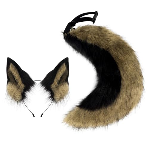 OAJABBGE Wolf Hund Dress Up Kostüm Halloween Tierkostüm Ohren Stirnband Tierschwanz Für Mädchen Cosplay Halloween Party von OAJABBGE