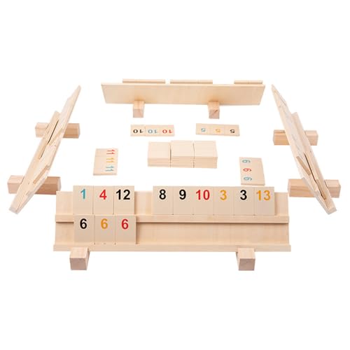 OAJABBGE Wood Rommé Toy Set Rommé Cube Game Mit 106 Tiles 4 Spiele Rack Reisespiel Set Für Familienbrettspiele Einfach Zu Bedienen von OAJABBGE