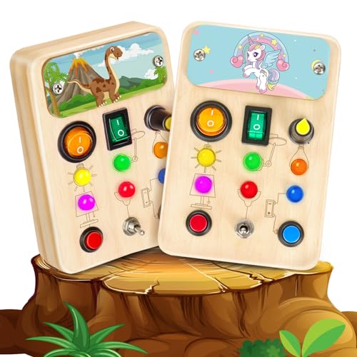 2 PACK montessori spielzeug busy board ab 1 jahr Activity Board Holzspielzeug mit LED Lichtschalter Motorikspielzeug Sensorik Spielzeug Lernspielzeug für Baby Kleinkinder Jungen Mädchen ab 1 2 3 Jahre von OAKJAR