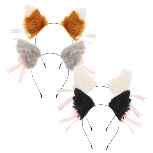 4 Paare Katzenohren Haarspangen mit Schleifen und Glocken Plüsch Haarclips für Cosplay Partys und Halloween Dekoration Niedliches Accessoire für Damen von OATIPHO