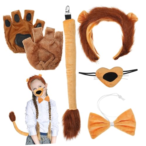 OATIPHO Bezauberndes Löwenkostüm-set Für Erwachsene Ohren Pfoten Handschuhe Nase Stirnband Tier-cosplay-set Flexibles Ankleiden von OATIPHO