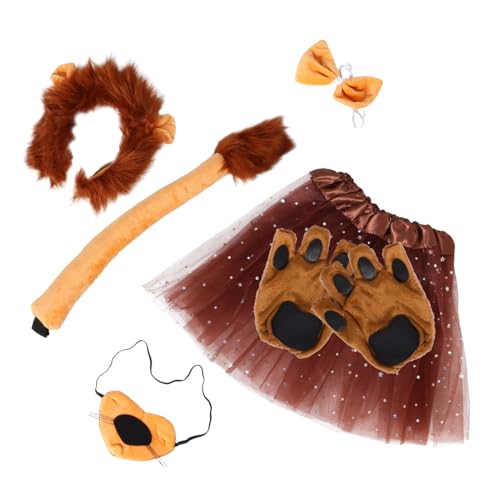 OATIPHO 1 Satz Löwenkopfschmuckanzug Löwen Kostüm Dschungel Zirkus Faschingskostüm-Kit Halloween Outfit kostüm Tierschwänze für Löwenkostüm Damen Flanell Light Brown von OATIPHO