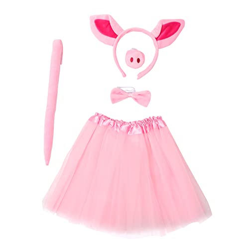 OATIPHO 1 Satz Schweine kostüme Kleid mit Tutu-Rock Schweineohr Stirnband Tierkostüm halloween costume halloween kleidung Faschingskostüm-Kit Verkleidungskostüm für Mädchen Stoff Rosa von OATIPHO