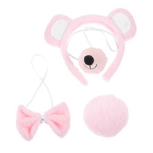 OATIPHO 1 Satz Zubehör Für Stirnbänder Bärenohren-stirnband Mit Schwanzset Bär Cosplay-set Tierkostümzubehör Ohr Stirnband Anzieh-bärenohr-stirnband Plüsch Haar Höhle Karikatur Rosa von OATIPHO