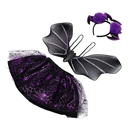 OATIPHO 1 Satz dreiteiliger Satz Flügel Halloween-Kostüm für Mädchen im Freien Halloween-Tüll halloween party halloween kinderparty Fledermauskleid Halloween-Kinderkleid Polyester von OATIPHO