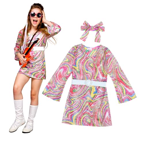 OATIPHO Set Ärmel Vintage Mädchen Kleid Disco Retro Kleid Mädchen Maskerade Party Kostüm von OATIPHO