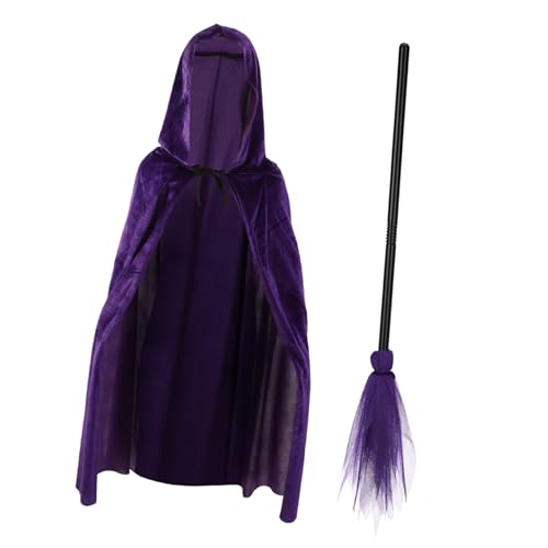 OATIPHO Komplettes Hexen-requisiten-set Besen 90 Cm Kapuzenumhang Für Halloween-partys Dekorationen von OATIPHO