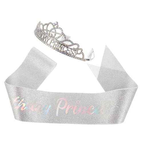OATIPHO 1 Set Prinzessinnen Geburtstagskronen Set Geburtstagskronen Stirnband Tiara Geburtstagskronen Für Frauen Geburtstagsschärpe Und Krone Geburtstagskrone Und Schärpe von OATIPHO