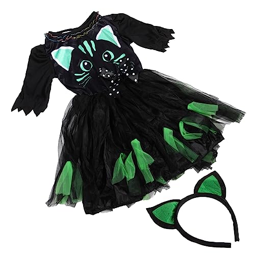 OATIPHO Mädchen Katze Halloween Kostüm Schwarzes Katzenkleid Mit Stirnband Kinder Katzenkleid Für Partys Bühne von OATIPHO