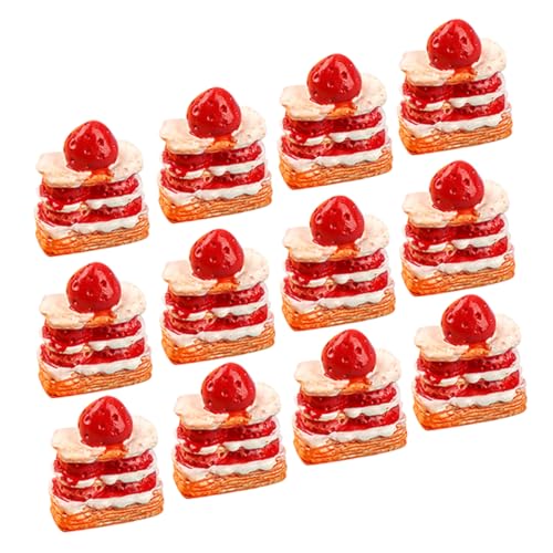 OATIPHO 12st Erdbeer-Sahne-Torte Kuchen Tun So, Als Würden Sie Mini-Dessert-Modell Miniatur-kuchenmodell Mini-Kuchen-Essen Puppenhaus-Desserts Spielzeuge Deko Dreidimensional Harz Zubehör von OATIPHO