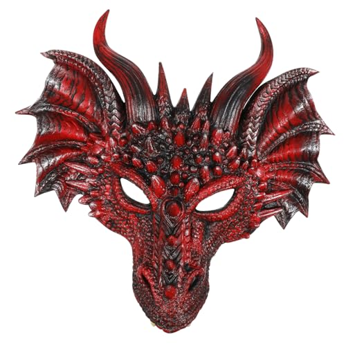 OATIPHO 1Stk schwarze rote Drachenmaske Drachen Kostüm Maske Maskerade Halloween-Maske Horrormasken halloween masken drachen maske dekoration Drachen Halbgesichtsmaske Karnevalsmaske Pu von OATIPHO