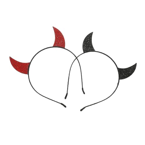 OATIPHO 2 Stück Halloween Teufelshörner Haarreifen Kreative Kopfbedeckung für Kostümpartys und Cosplay Schwarz und Rot Handgefertigt für Damen und Herren für Halloween Feiern von OATIPHO