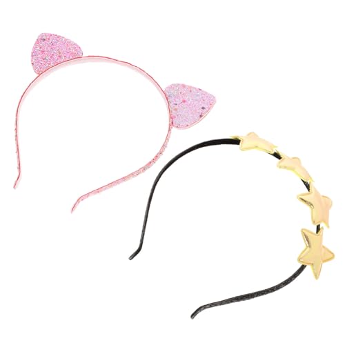 OATIPHO 2 Stück Katzenohren Haarreif Teiliges Glitzer Stirnband für Erwachsene Cosplay Partys und Feste Haarschmuck mit Funkelnden Sternen und Katzenohren für Anlässe von OATIPHO