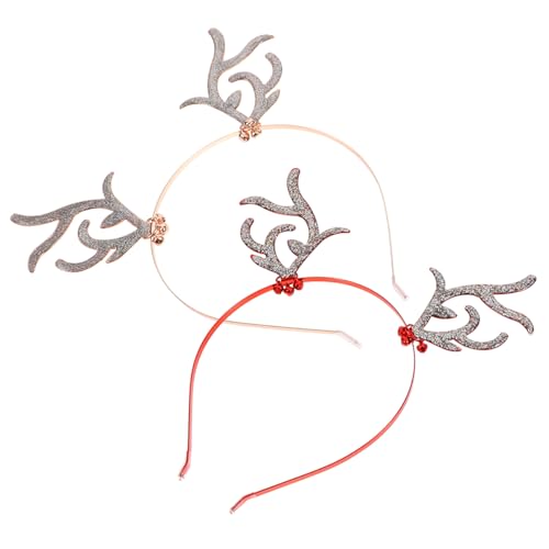 OATIPHO 2 Stück Teiliges Rentier Haarreif mit Glocken Festival Haarband für Weihnachten Party Kostüm Bühnenauftritt Robustes Material Einzigartiges Design Roségold und Rot von OATIPHO
