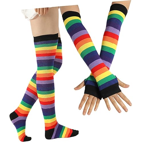 OATIPHO Oberschenkelhohe Socken und Handschuhe 2-teiliges Set Aus Regenbogenmaterial für Halloween-kostüme und Fotosessions OATIPHO Oberschenkelhohe Socken und Handschuhe 2-teiliges Set Aus Regenbogenmaterial für Halloween-kostüme und Fotosessions von OATIPHO