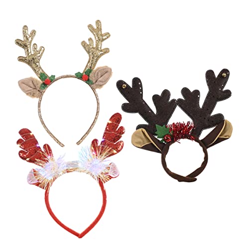 OATIPHO 3 Stück Leuchtendes Weihnachts Haarreif mit Rentiergeweih Elastischer Haarschmuck für Erwachsene und Festliches Party und Festivalzubehör Wiederverwendbar und von OATIPHO