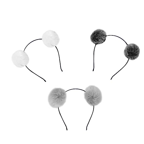 OATIPHO 3Stücke Haarreif mit Fuzzy Pompons Katzenohr Kopfbedeckung für Dunkelgrau Süßes Haarschmuck Zubehör für Partys und Cosplay von OATIPHO