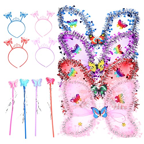 OATIPHO 4 Sätze Drei Stück Schmetterlingsflügel Mädchen-Outfit Schmetterling Kuchen Topper Kinderkostüme feeflügeln kinderkleider Feenflügel für kleine Mädchen erwachsener feenflügel Stoff von OATIPHO