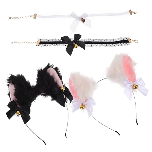 OATIPHO 4 Stück Katzenohren Haarreif Set mit Halskette Teiliges Cosplay Kostüm Zubehör für Halloween Geburtstagsfeiern und Bühnenaufführungen Langlebig und Hautfreundlich Perfektes für und von OATIPHO