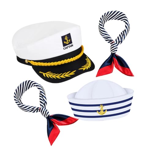 OATIPHO 4 Stück Yacht Kapitänsmütze mit Schals Nautische Kostümaccessoires für Männer und Frauen für Partys und Halloween Cosplay OATIPHO 4 Stück Yacht Kapitänsmütze mit Schals Nautische Kostümaccessoires für Männer und Frauen für Partys und Halloween Cosplay von OATIPHO