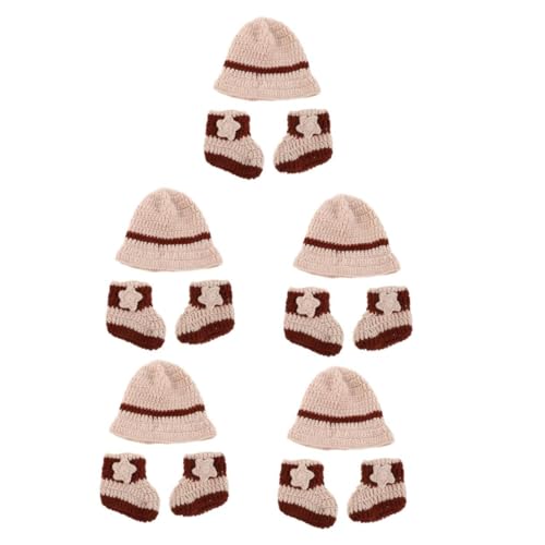 OATIPHO 5 Sätze Handgefertigtes Newborn Cowboy Outfit Set Beige mit Gestricktem Cowboyhut und Socken für Fotoshooting Liebevolles zur Shower für Jungen und Mädchen von OATIPHO