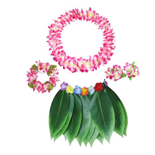 OATIPHO 5 Stück 1 Satz Hawaiianische Leis Hawaii-tanzgirlande Hawaiischer Grasrock Hawaii-grasrock Künstliche Kränze Hawaiianische Blumenkette Kranz Rosa Vierteiliges Set Erwachsener Kind von OATIPHO