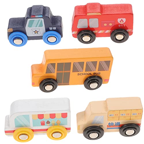 OATIPHO 5St Szenenauto aus Holz Kinderspielzeug LKW-Spielzeug Kinderauto Schulbus Spielzeug Spielset aus Holz kleine Fahrzeugfiguren aus Holz Holzspielzeug für Kinder hölzern Spielzeugauto von OATIPHO