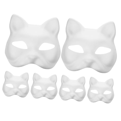 OATIPHO 6 Stück Katze Gesichtsmaske Katzenmasken Basteln Bemalbare Cosplay-maske Katzenmaske Selber Machen Cosplay Katzenmaske Halloween-cosplay-maske Papier Weiß von OATIPHO