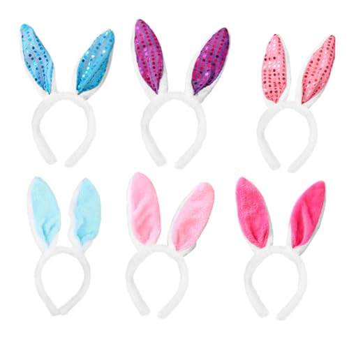OATIPHO 6 Stück Teiliges Plüsch Hasenohren Haarband Bunte Cosplay Stirnbänder für Erwachsene Leichtes Modisches Accessoire für Halloween Party Ostern und Kostümfest von OATIPHO