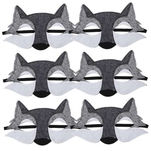 OATIPHO 6 Stück Wolf Maske Teiliges Filz für Halloween Cosplay Kostümparty Tiermaske für Erwachsene Halbmaske mit Lebensechter Form und Kreativen Designs von OATIPHO