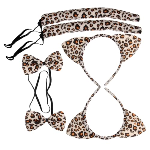OATIPHO 6Stücke Katzenkostüm Teilig Leopard Stirnband Fliege für Halloween Karneval und Erwachsene Hochwertiges und Kinderfreundliches Cosplay Zubehör von OATIPHO