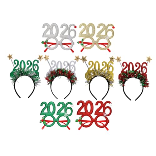 OATIPHO 8 Stück Teiliges Silvester Party mit Glitzer Haarreifen und Brillen Fotorequisit für Neujahrsfeier Vielseitiges Partyzubehör für Familien und Büropartys von OATIPHO