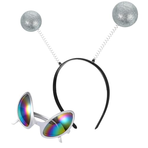 OATIPHO Brille Mit Haarreif Lustige Festival Sonnenbrille Und Haarschmuck Für Partys Karneval Und Cosplay Silbriger Rahmen Mit Bunten Glitzersteinen von OATIPHO