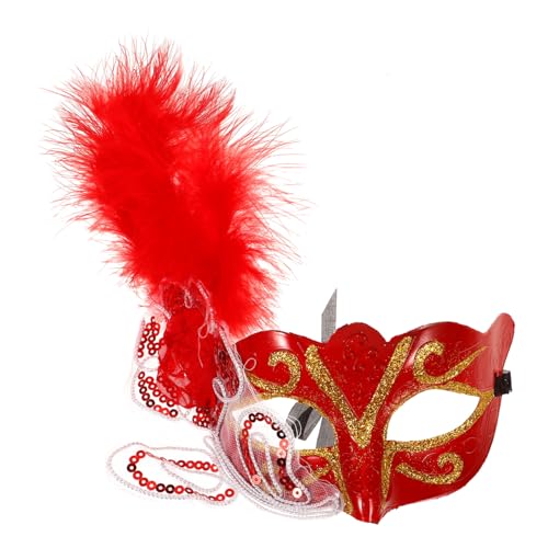 OATIPHO Blumenseitige Federmaske rote Maskerademaske Ball-Abschlussball-Maske Kostümmaske the hallow halloween Karnevalsmaske Maskerade-Maske Foto Mesh- bilden schmücken Gittergewebe von OATIPHO