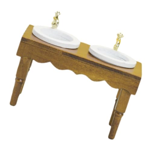 OATIPHO 1:12 Puppenhaus Miniaturmöbel Badezimmerszene Minimöbel Doppelwaschbecken Waschbecken Waschbecken (Walnussfarbe) Miniatur-Badezimmerschrankmodell Puppenhaus aus Holz von OATIPHO