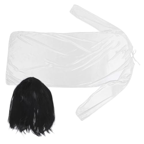 OATIPHO Gruselige Geisterbraut Kostüm mit Weißer Kleidung und Schwarzer Perücke für Halloween Partydekoration für Cosplay Rollenspiele und Thematische Feiern von OATIPHO