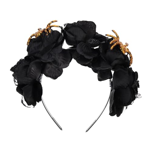 OATIPHO Halloween Haarband mit Schwarzen Rosen und Spinnenmotiv Eleganter Haarschmuck für Halloween Party Leicht und Bequem für Damen und Mädchen von OATIPHO