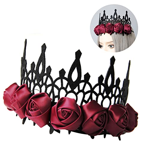 OATIPHO Halloween Haarreif Krone mit Barock Rosen Hexen Haarband Haarschmuck für Damen Leichtes Strapazierfähiges Stoffmaterial für Halloween Kostümparty Cosplay und Fotoshootings von OATIPHO