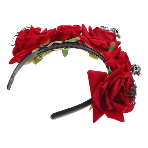 OATIPHO Halloween Haarreif mit Rotem Rosen Schädel Design Langlebiges Leichtes Cosplay Stirnband für Damen und Gruseliges Halloween Kostüm Zubehör und Fotorequisite von OATIPHO